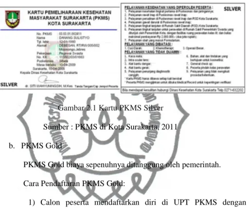 Gambar 2.1 Kartu PKMS Silver Sumber : PKMS di Kota Surakarta, 2011 b. PKMS Gold
