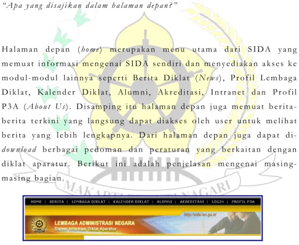 GAMBAR 3-1.  Menu Utama SIDA