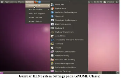 Gambar III.8 System Settings pada GNOME Classic