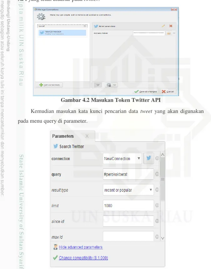 Gambar 4.2 Masukan Token Twitter API 