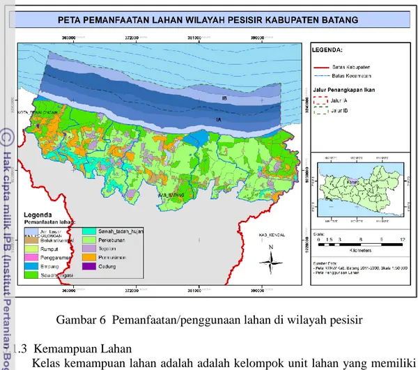 Tabel 13  Kemampuan lahan di wilayah pesisir Kabupaten Batang 