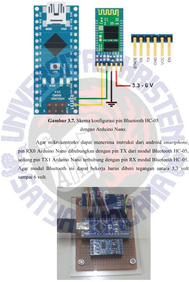 Gambar 3.7. Skema konfigurasi pin Bluetooth HC-05  dengan Arduino Nano. 