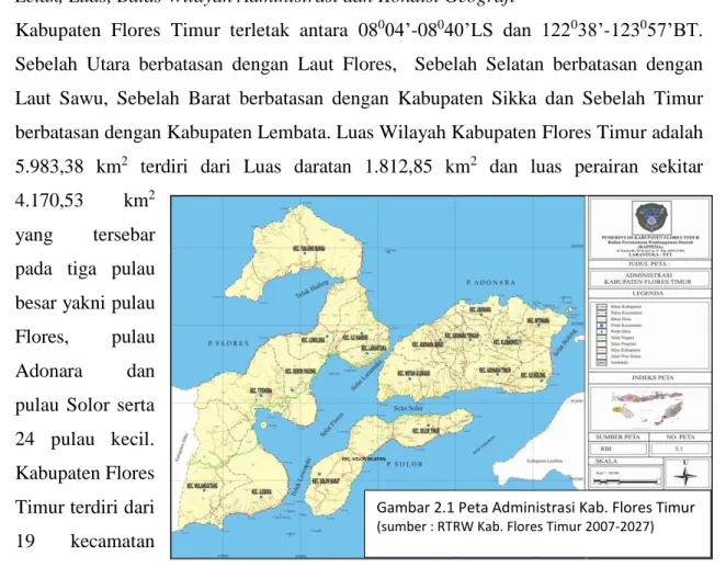 Gambar 2.1 Peta Administrasi Kab. Flores Timur  (sumber : RTRW Kab. Flores Timur 2007-2027) 