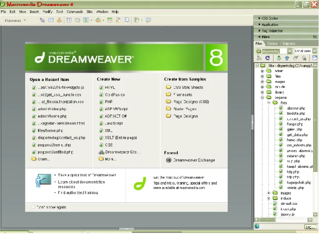 Gambar 2.1. Tampilan rancangan Dreamweaver 8 