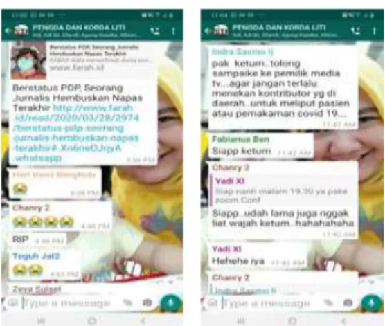 Figure 3. Diskusi Grup WhatsApp PENGDA  dan KORDA IJTI sebagai fungsi emosional 