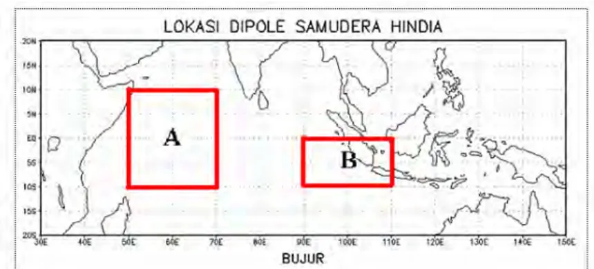 Gambar 5. Lokasi Fenomena Dipole Mode (DM) di Samudera Hindia  (sumber: Saji et.al., 1999) 