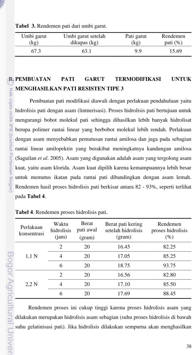 Tabel 4. Rendemen proses hidrolisis pati. 