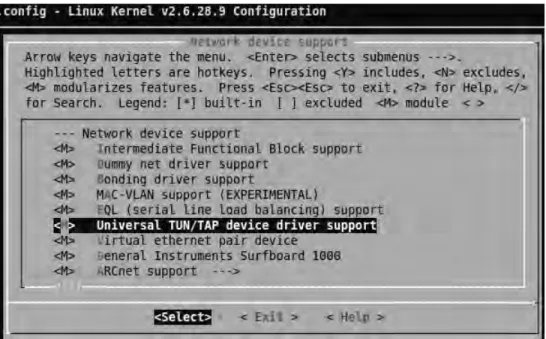 Gambar 4.8 Pengaturan device support pada kernel linux  4.2.3  Instalasi OpenVPN pada  Klien 