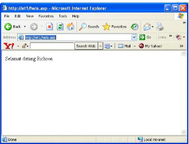Gambar 7 menunjukkan halaman web yang dihasilkan dengan menggunakan  metoda post. Halaman web yang berisi form dan file helo.asp diambil dari contoh  bagian 2.2