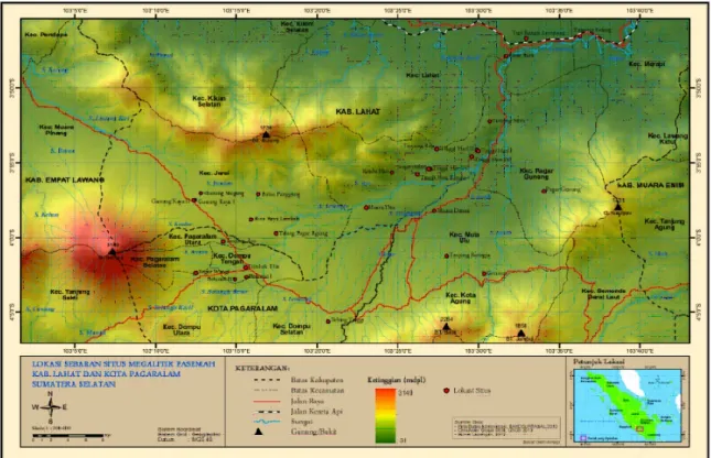 Gambar 1. Peta sebaran situs megalitik di wilayah Pasemah, Sumatera Selatan.