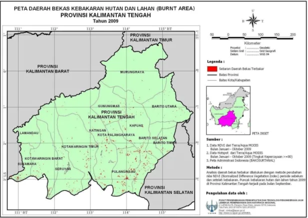 Gambar 3-7: Peta  Daerah  Bekas  Kebakaran  Hutan  dan  Lahan  di  Provinsi  Kalimantan  Tengah Tahun 2009 