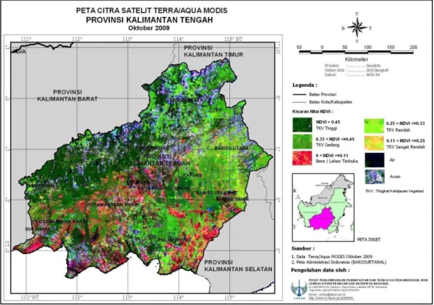 Gambar 3-5: Peta Citra  Satelit  Terra/Aqua  MODIS  Provinsi Kalimantan  Tengah  Tahun  2009 (setelah puncak hotspot/bulan September)