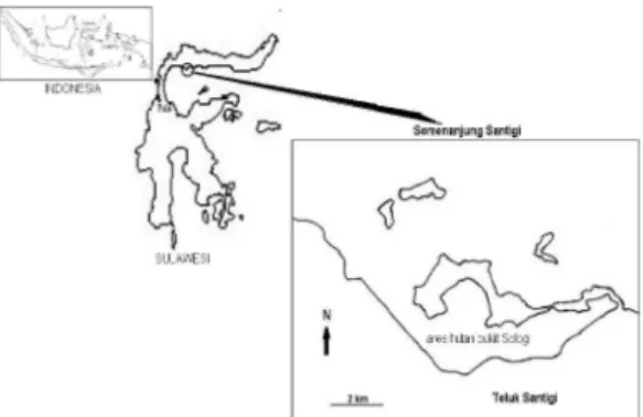 Gambar 1.   Lokasi penelitian Semenanjung Santigi, Sulawesi Tengah.