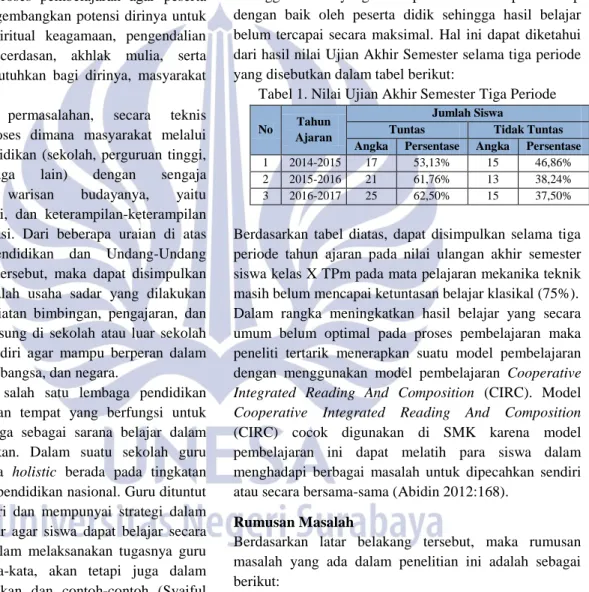 Tabel 1. Nilai Ujian Akhir Semester Tiga Periode 