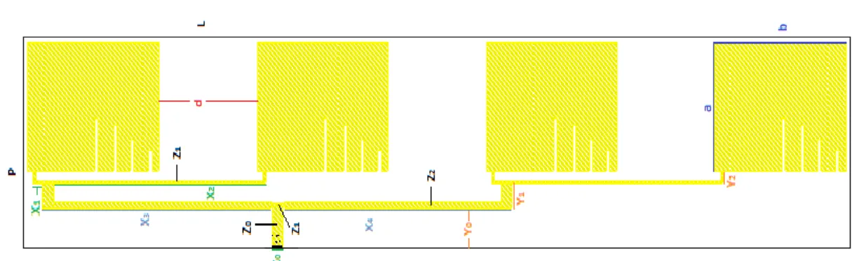 Gambar 3.  Desain empat elemen peradiasi dalam susunan array 2x2  4.  HASIL DAN PEMBAHASAN 
