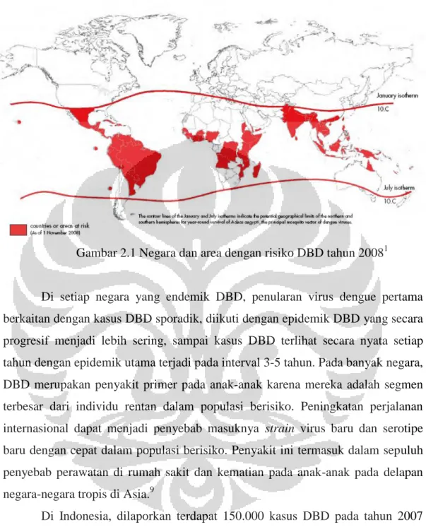Gambar 2.1 Negara dan area dengan risiko DBD tahun 2008 1