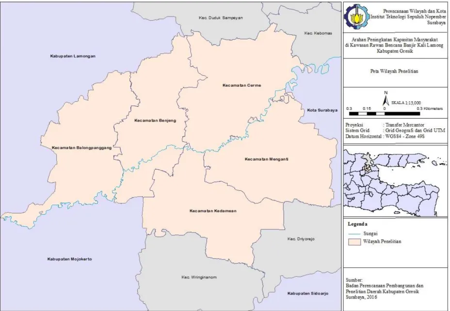 Gambar 1.1 Peta Wilayah Penelitian  Sumber: Bappeda Kabupaten Gresik, 2016 