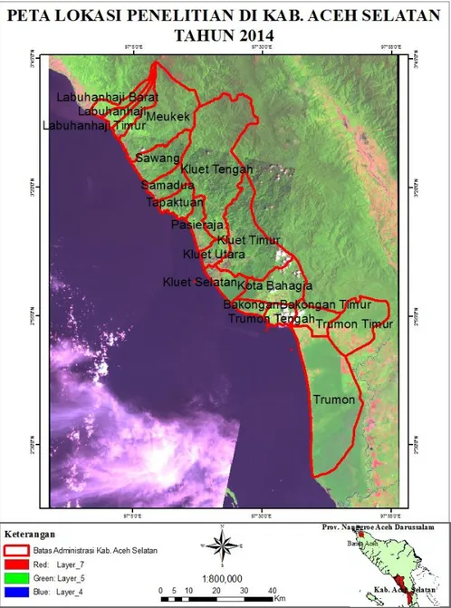 Gambar 1 Peta lokasi penelitian di Kabupaten Aceh Selatan tahun 2014 