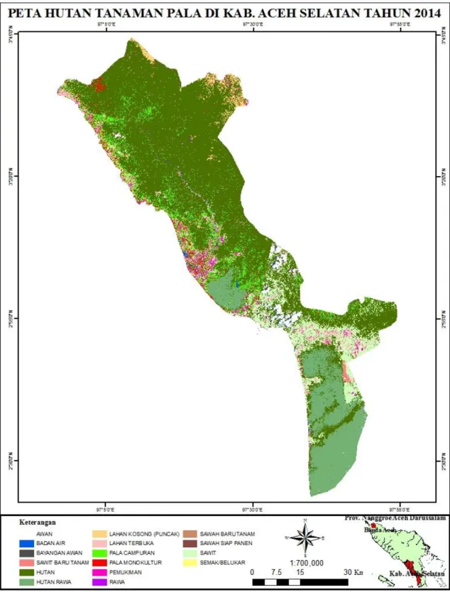 Gambar 6  Peta hutan rakyat pala dan tutupan lahan lainnya di Kabupaten Aceh  Selatan Tahun 2014 