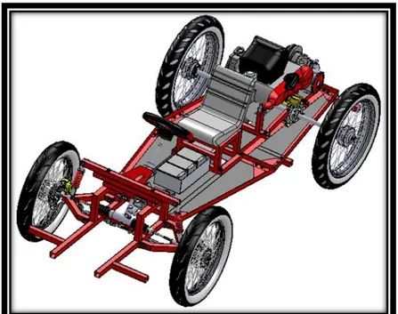 Gambar  4  adalah  gambar  rangka  kendaraan  hybrid  dengan  menggunakan  aplikasi SolidWork