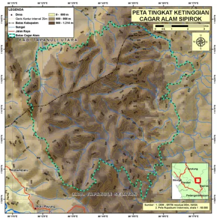 Gambar 6.  Peta kawasan dan ketinggian CA Dolok Sipirok 