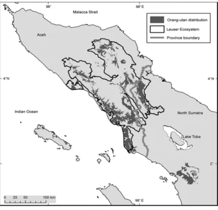 Gambar 8.  Peta sebaran habitat orangutan Sumatra 