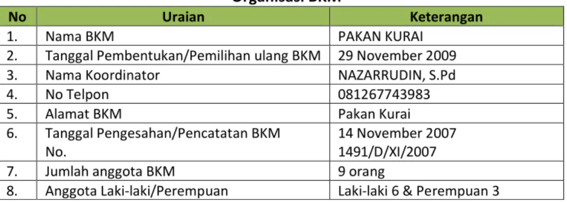 Tabel 3.14  Organisasi BKM 
