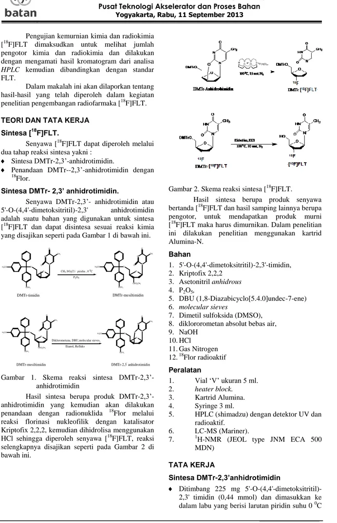 Gambar  1.  Skema  reaksi  sintesa  DMTr-2,3‟-  anhidrotimidin 