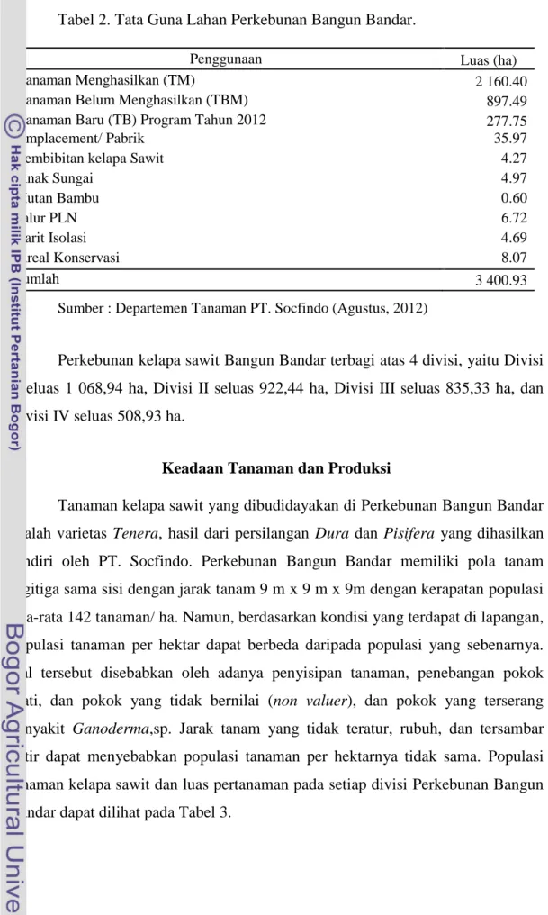 Tabel 2. Tata Guna Lahan Perkebunan Bangun Bandar. 