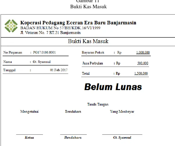 Gambar 11   Bukti Kas Masuk