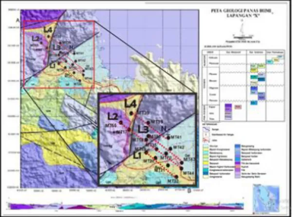 Gambar 1. Peta geologi panas bumi lapangan “X”  [8] 