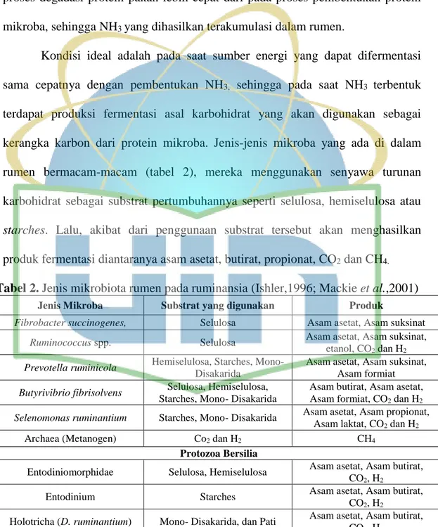 Tabel 2. Jenis mikrobiota rumen pada ruminansia (Ishler,1996; Mackie et al.,2001) 