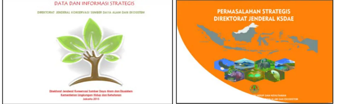 Gambar 7. Buku Data dan Informasi Strategis Bidang KSDAE (kiri) dan Buku Permasalahan  Strategis  Bidang KSDAE (kanan) 