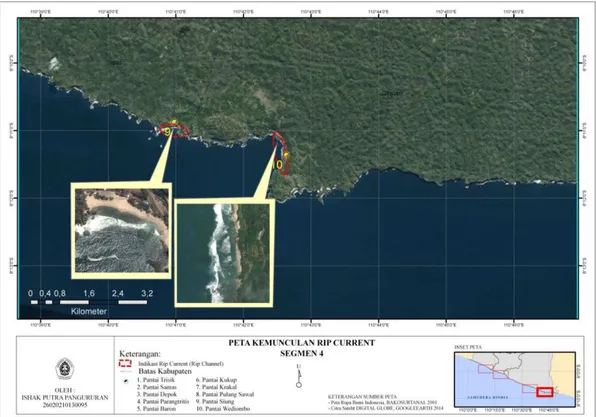 Gambar 4. Peta Kemunculan Rip Current Segmen 4. 