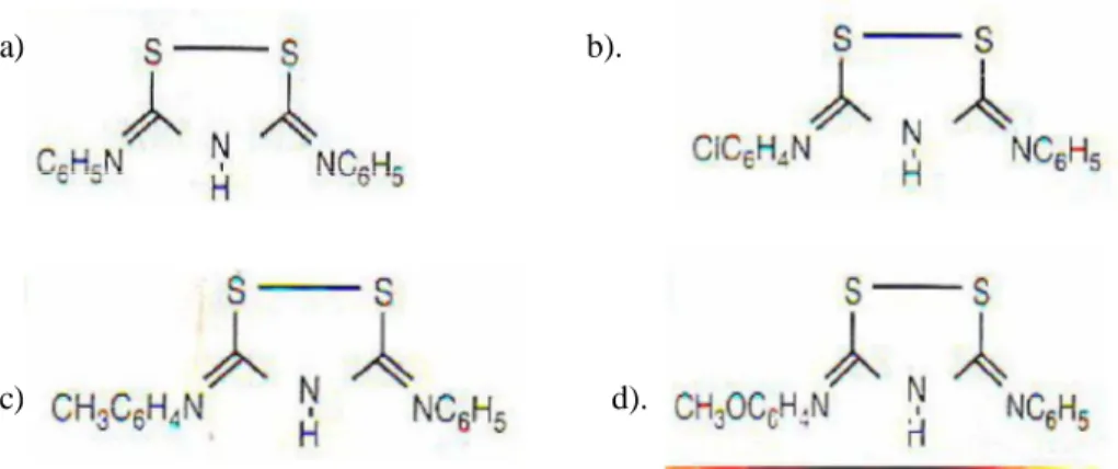 Gambar 2. Rumus struktur a). 3,5-Difenil-imino-1,2,4-ditiazolidin (DPID), b).