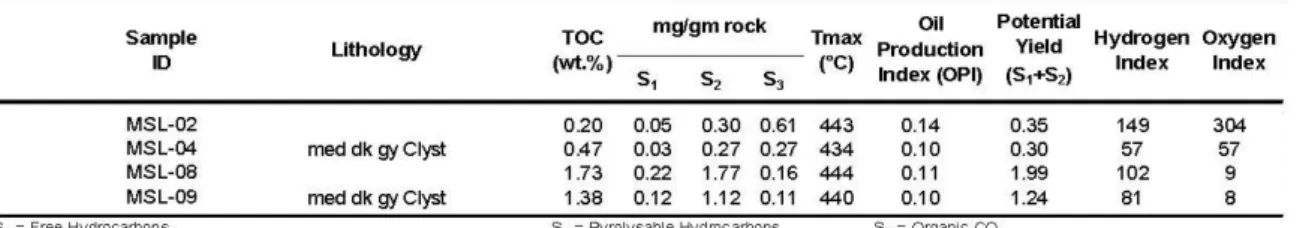 Tabel 4.4 Hasil Analisa TOC dan  Rock Eval Pyrolisis Daerah Misool 