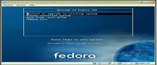 Gambar 9. Tampilan Fedora saat penginstalan  Konfigurasi pada Network Interface Card 