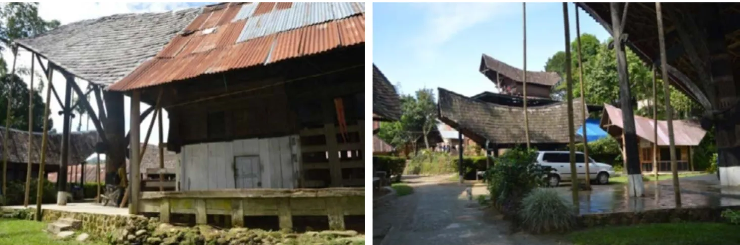 Foto 5. Bagian atap yang telah diganti dengan seng yangberdampak pada derajat keaslian dari Banua  Layuk Rambu Saratu (Sumber: BPCB Sulawesi Selatan, 2014)