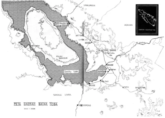 Gambar 2.1 Peta daerah Batak Toba  Sumber:  Sargeant &amp; Saleh (1973, p.26-27) 