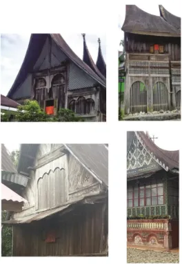 Gambar 4.9 Perbedaan fasad pada Rumah Gadang adat dan pada Rumah Gadang kaum   Sumber: Dokumentasi Pribadi (2016) 