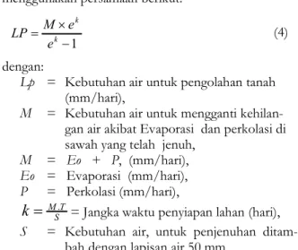 Tabel 1. Koefisien Tanaman (kc) untuk komoditas  utama  Palawija   Tebu   Pe-riode  (fase)  Padi  Kede-lai   Ja-gung  Kc 