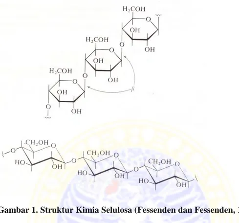Gambar 1. Struktur Kimia Selulosa (Fessenden dan Fessenden, 1994) 