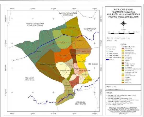 Gambar 1. Peta Administrasi Kecamatan Pandawan Kabupaten Hulu Sungai Tengah Tahun 2016