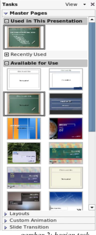 gambar 2: bagian task  Pane