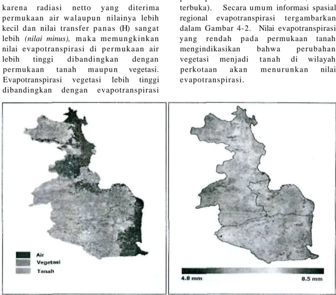 Gambar 4-2: Nilai evapotranspirasi regional (kanan) dan  p e n u t u p lahan (kiri) dara data  LANDSAT-TM 