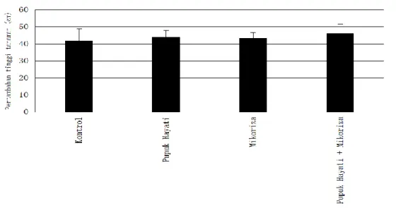 Gambar 2. Pertambahan tinggi tanaman (cm) periode 42 sampai dengan 76 HST 