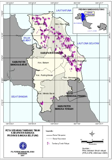 Gambar 12  Peta sebaran tambang timah rakyat di Kabupaten Bangka  