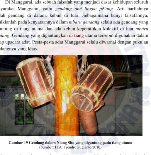 Gambar 19 Gendang dalam Niang Sita yang digantung pada tiang utama (Sumber: H.A. Tjondro Sugianto 2010) 