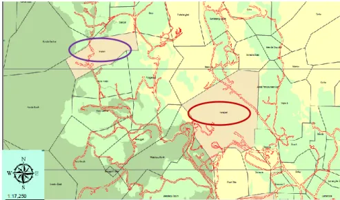 Gambar  1    Peta  lokasi  penelitian;  lingkaran  ungu:  lokasi  pengamatan  Inalahi; 