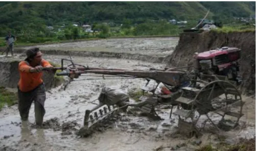 Gambar 2. Para petani saat ini sudah menggunakan traktor untuk  membajak tanah. 